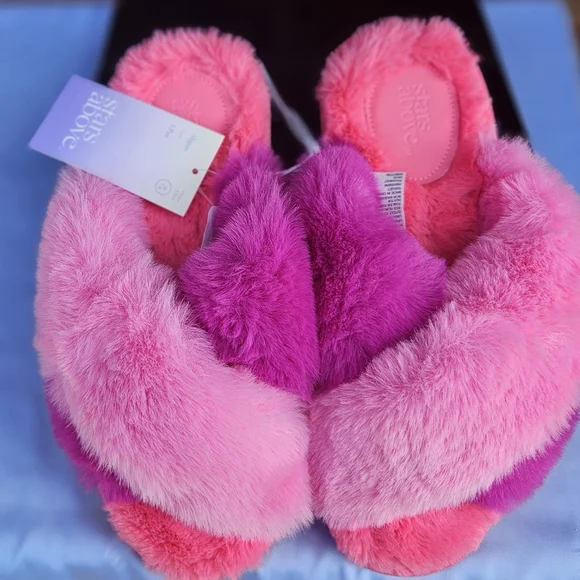 Pink and Purple Fuzzy Slippers - Picture 1 of 5